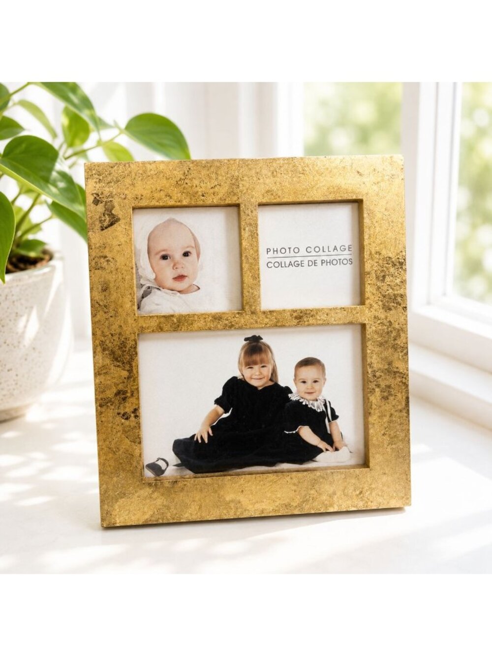 Vintage Gold-Tone 3-Photo Collage Frame For Tabletop Or Wall Display Holds 2 Sma